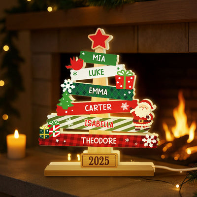 3D Effect Cute Christmas Tree Family Names Personalized LED Light Box