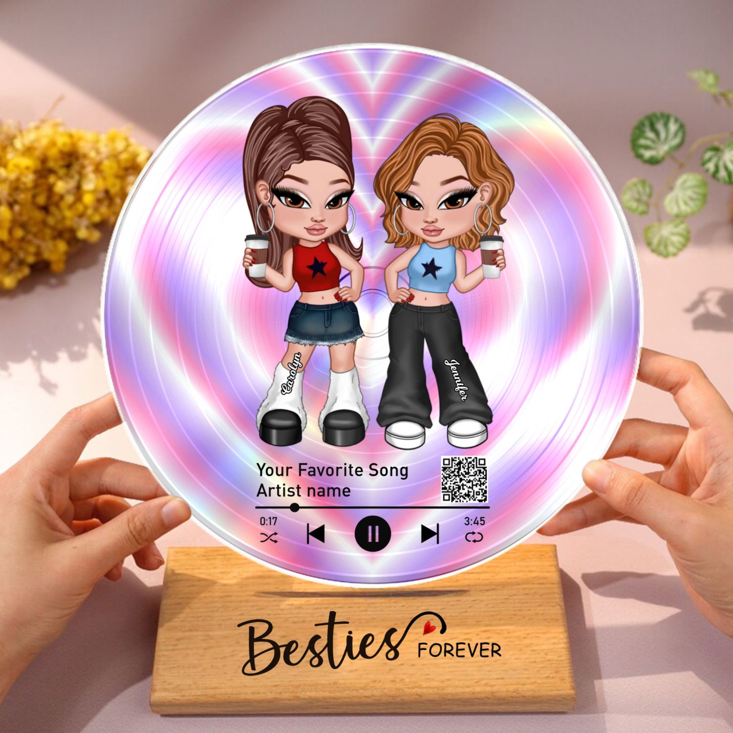 Personalized Vinyl Record with Photo, Favorite Song QR Code Acrylic Plaque, Anniversary Gift for Friends, Birthday Gift for Besties