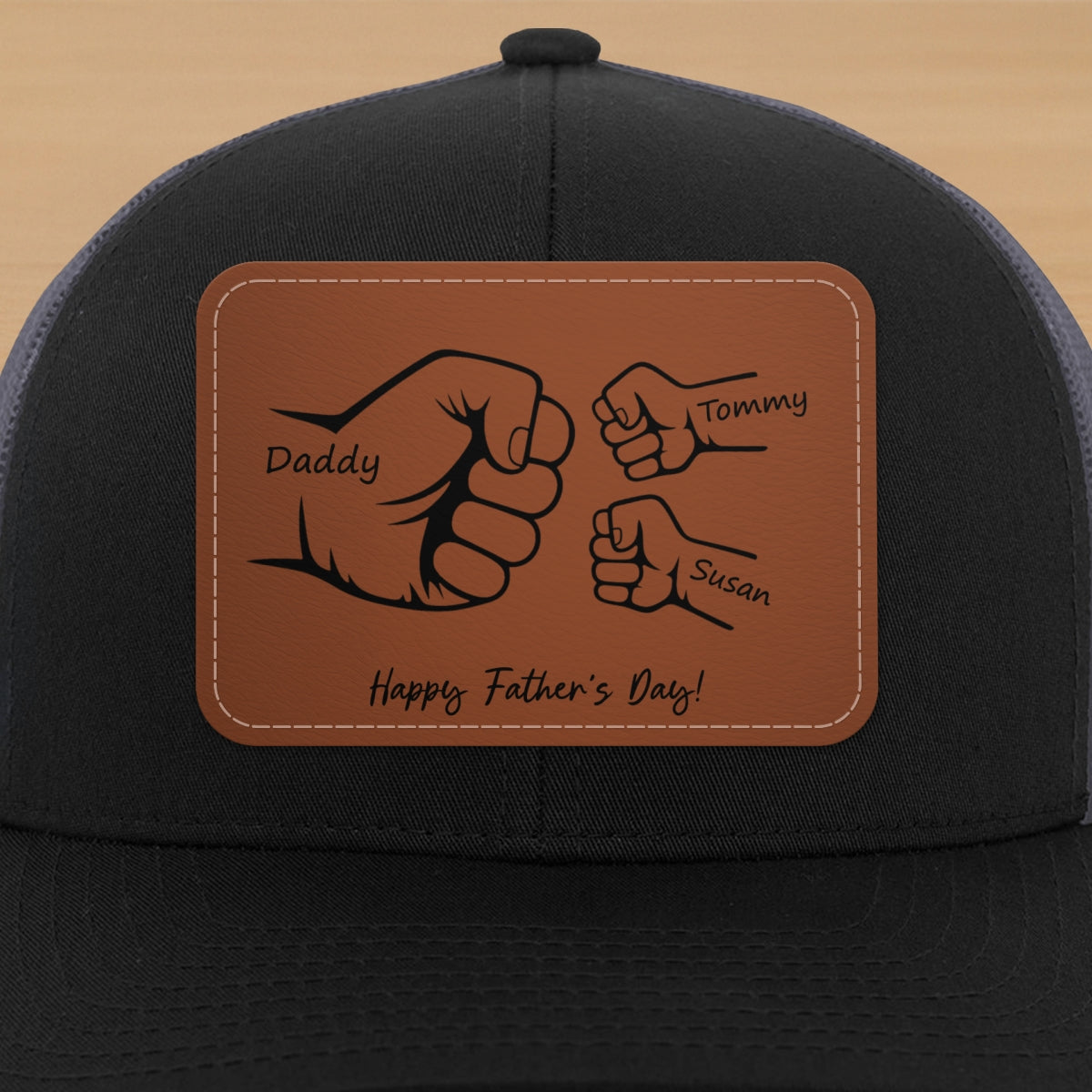 Daddy Grandpa Fist Bump Outline Personalized Leather Patch Hat, Father's Day gift