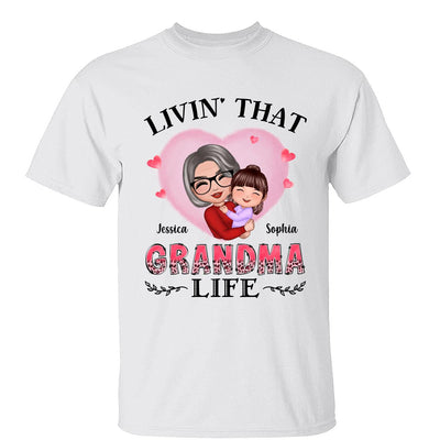Pink Heart Doll Grandma Hugging Kid Livin‘ That Grandma Life Personalized Shirt