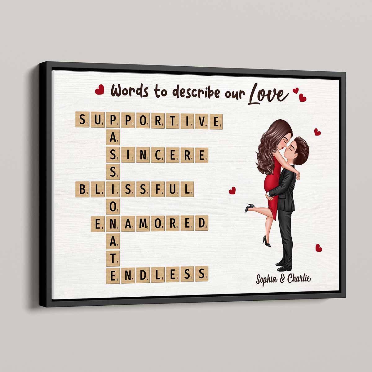 Words To Describe Our Love Coupe Hugging Kissing Crossword Puzzle Create Your Own Unique Gift Personalized Horizontal Poster