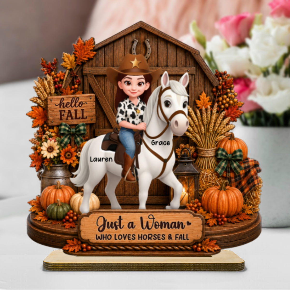 Girl Riding Horse At Barn House 2D Flat - Personalized 2-Layered Wooden Plaque - Keepsake Gift For Horse Lover