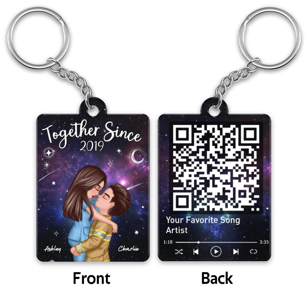 Couple Favorite Song Scannable QR Code Valentine‘s Day Gifts by Occupation Gift For Her Gift For Him Firefighter, Nurse, Police Officer Personalized Acrylic Keychain
