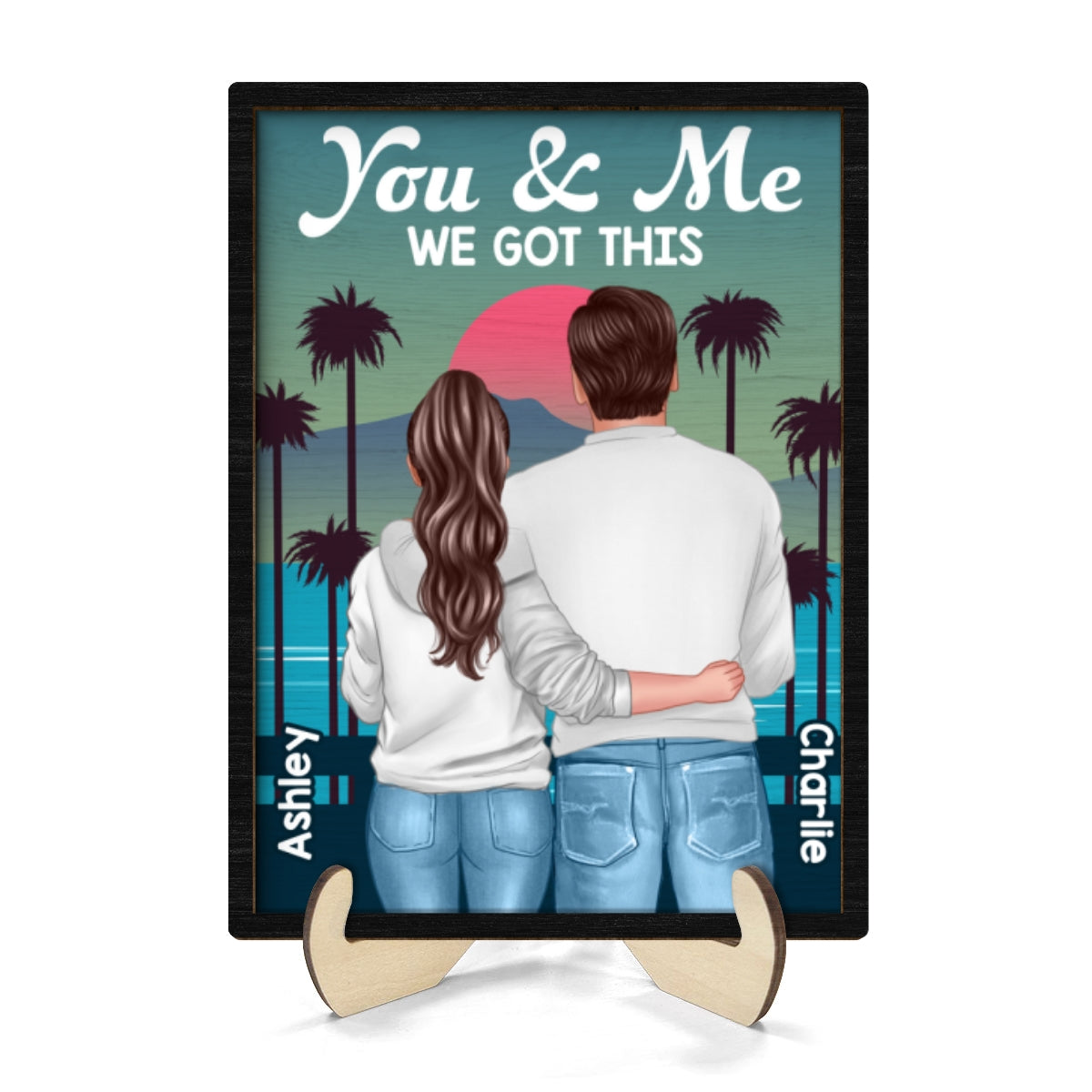 Retro Back View Couple Standing Hugging