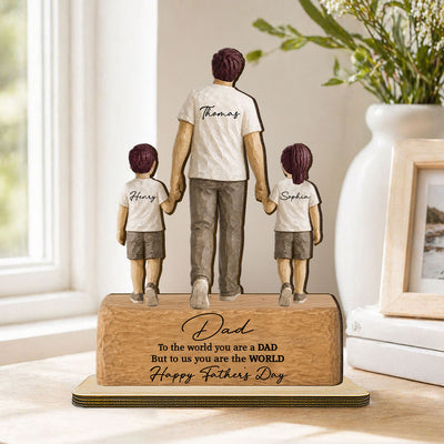 Sentimental Rustic Dad And Kids Walking - Personalized 2-Layered Wooden Plaque - Heartfelt Father's Day Gift For Dad, Husband