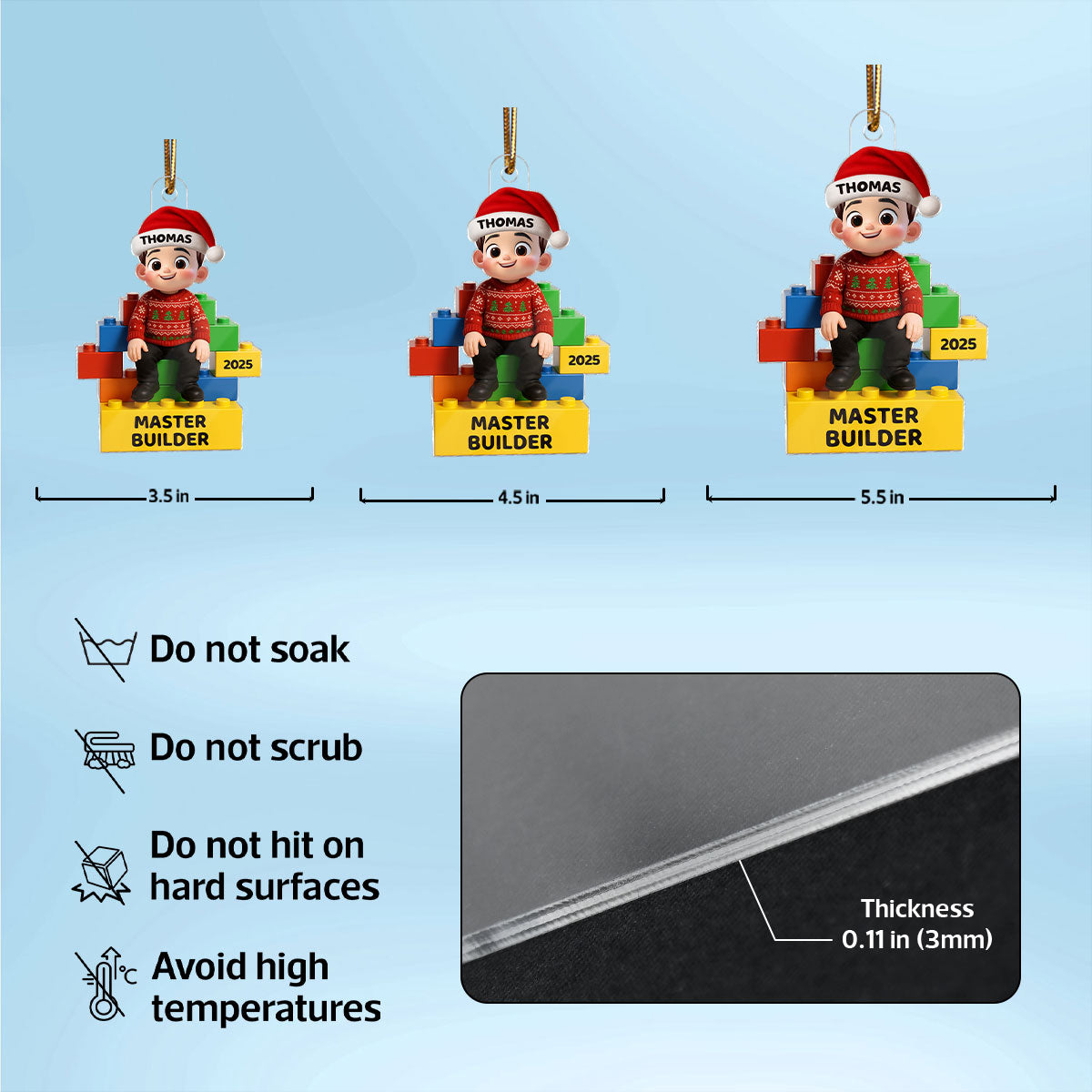 3D Effect Little Kid Master Builder Personalized Acrylic Car Hanger
