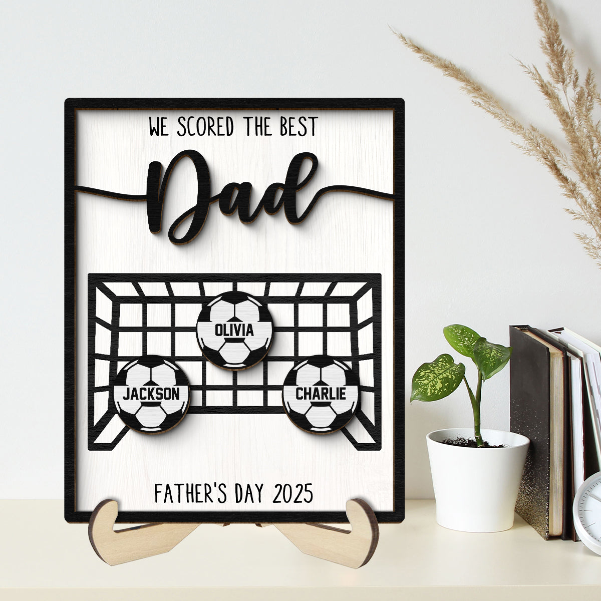 We Scored the Best Dad Personalized 2-Layered Wooden Plaque, Father's Day Gift for Soccer Dad