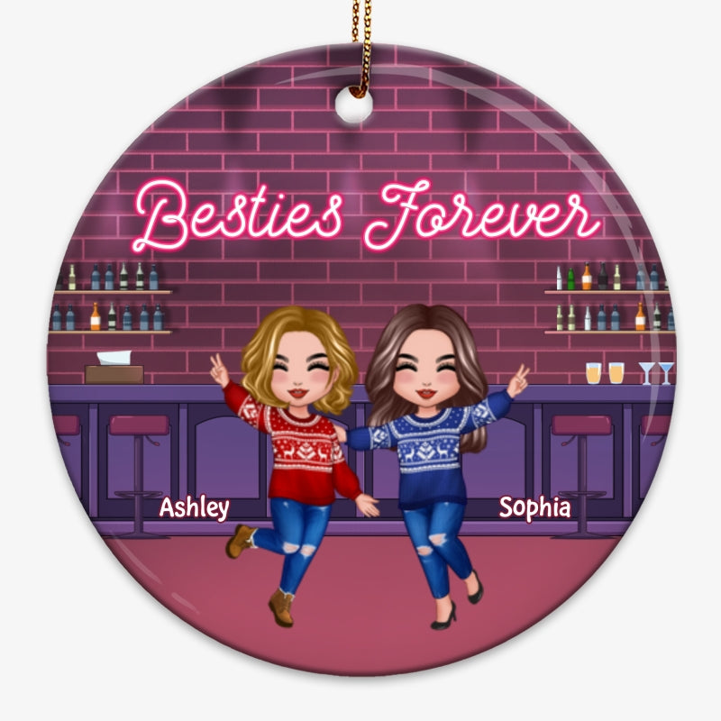 Partners In Wine Happy Doll Besties At Bar Personalized Circle Ornament