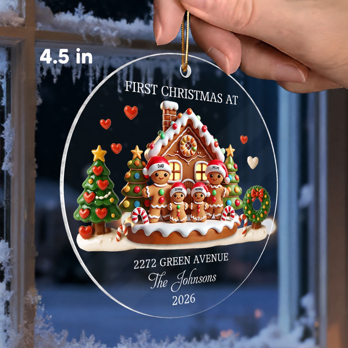 First Christmas New Home 3D Effect Gingerbread Family House - Personalized Acrylic Ornament