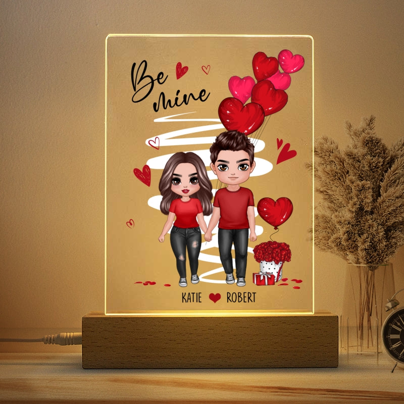 Be Mine Doll Couple Standing Personalized Plaque LED Night Light - Gift For Him Gift For Her
