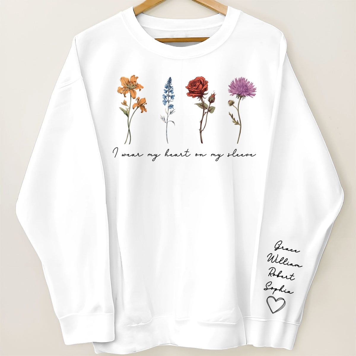 Vintage Birth Month Flowers Personalized Sleeve Printed Sweatshirt, Gift For Mom Granma Aunt