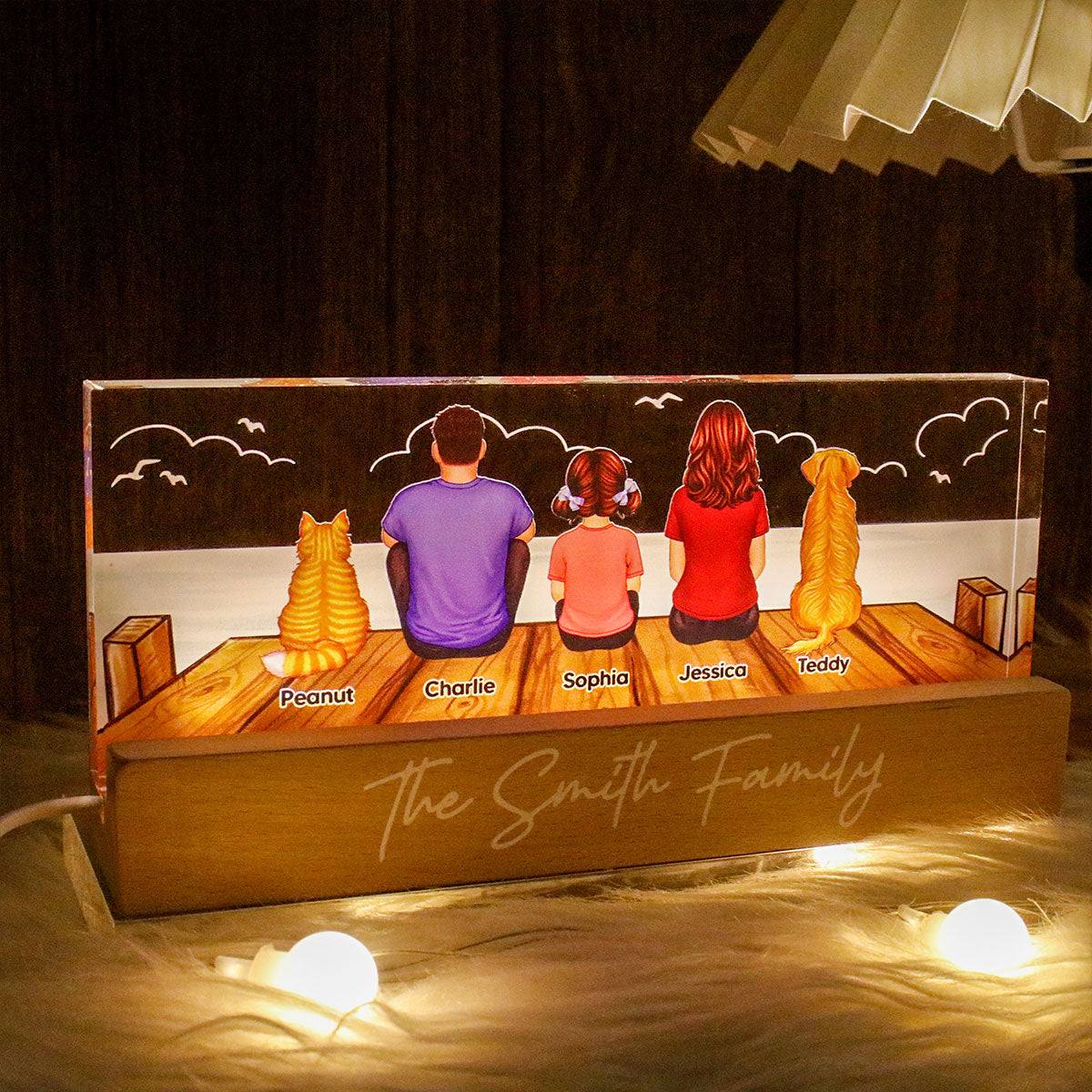 Family Sitting On The Bridge Personalized Acrylic Block LED Night Light, Gift For Family