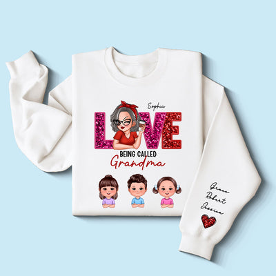 Love Being Called Grandma Mom Cute Grandkids Sequin Texture Personalized Sleeve Printed Sweatshirt