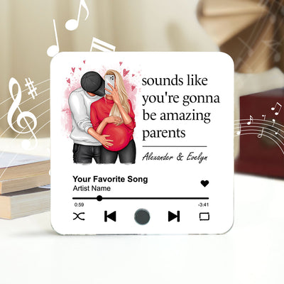 Sounds Like You're Gonna Be Amazing Parents Personalized Music Fridge Magnet, Perfect Gift For Pregnant Wife, Custom Favorite Song As Messages