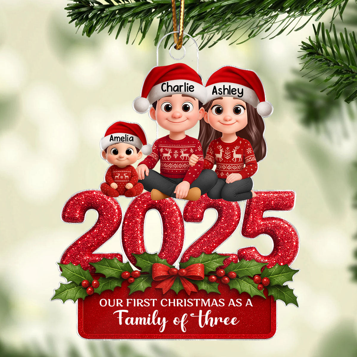 First Christmas as a Family of Three, Four - Personalized Acrylic Ornament - Christmas Gift for Family