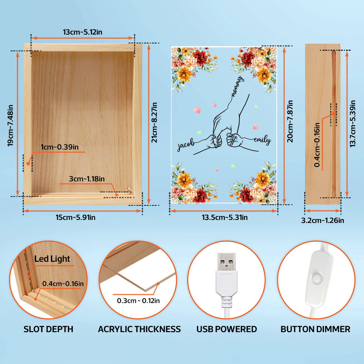 Mom Holding Children Hands Personalized Frame Light Box