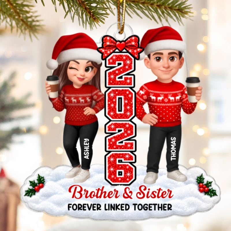 Brothers & Sisters Forever Linked Together - Personalized Acrylic Ornament - Christmas Gift For Family, Siblings