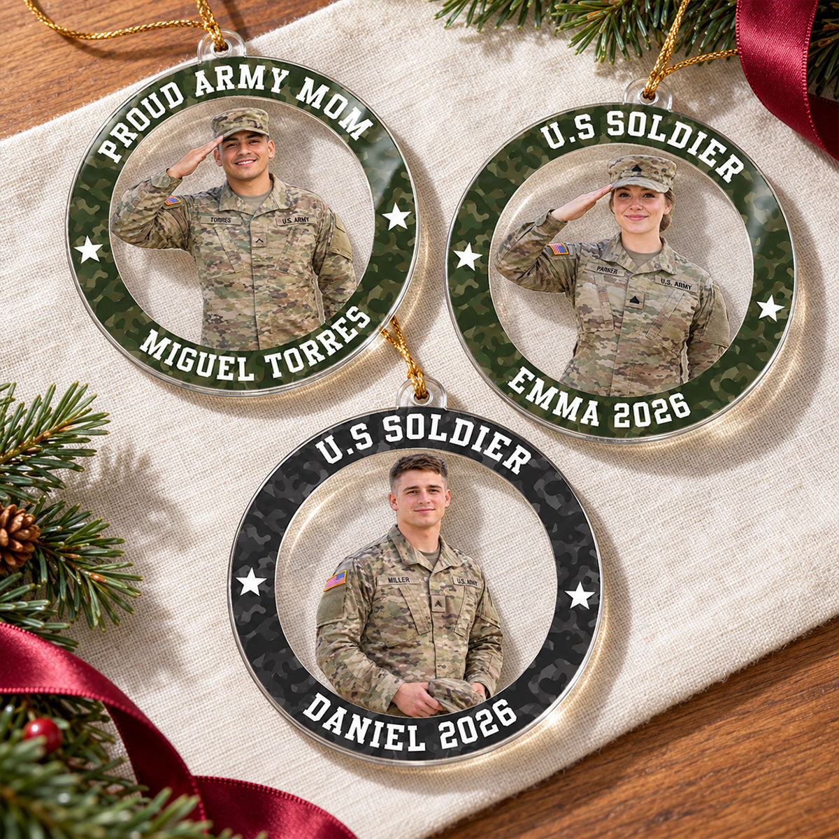 Custom Photo Army Uniform – Personalized Acrylic Ornament – Proud Army Mom Dad Keepsake, Christmas Gift for Military Family