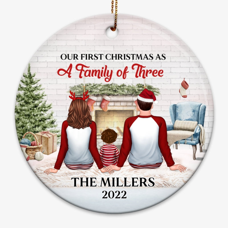 Our First Christmas As Family Back View Personalized Circle Ornament