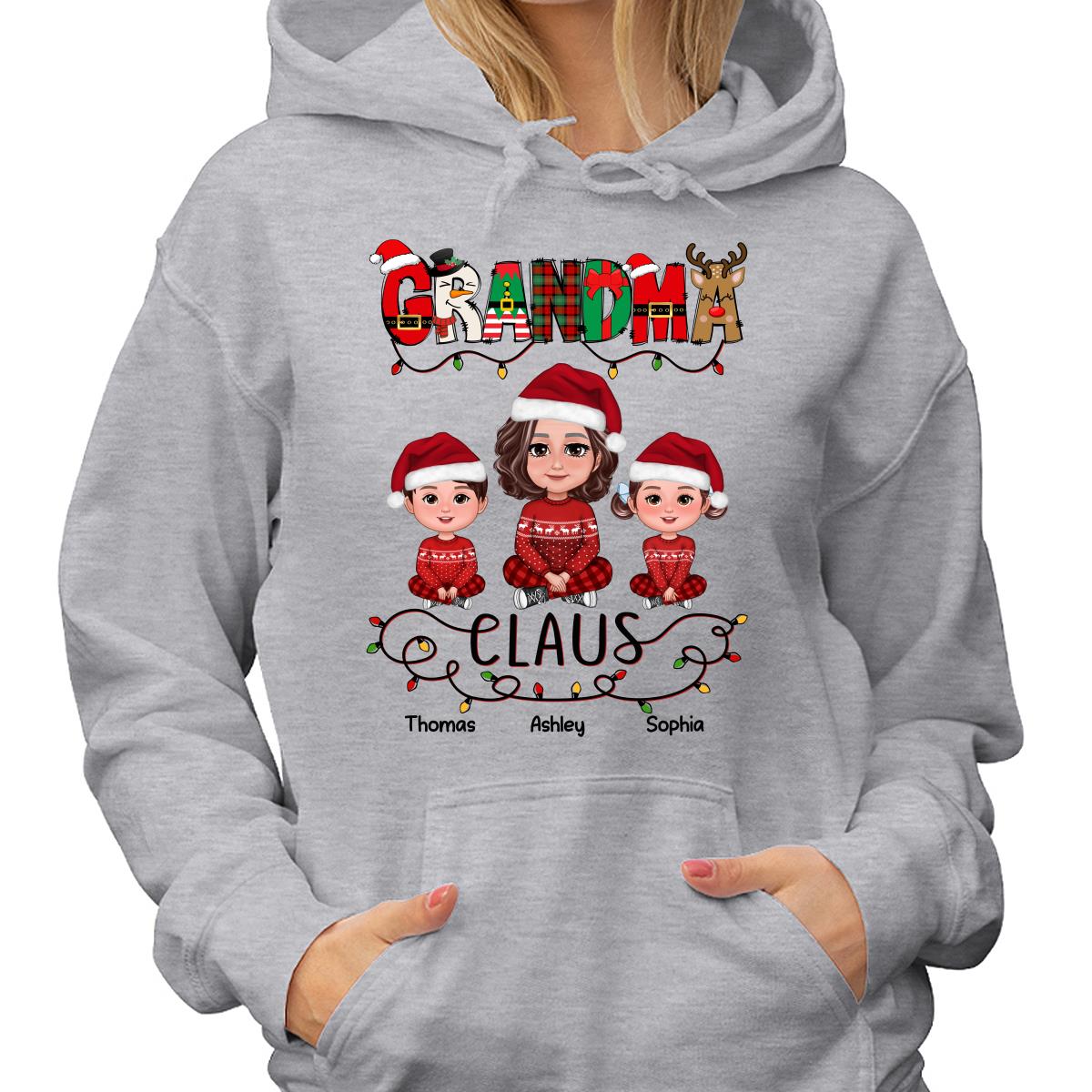 Grandma Claus Christmas Light Pattern Grandma Grankids Personalized Shirt