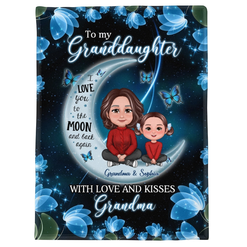 To My Grandson Granddaughter Crossed Legs Blue Moon Butterflies Personalized Fleece Blanket