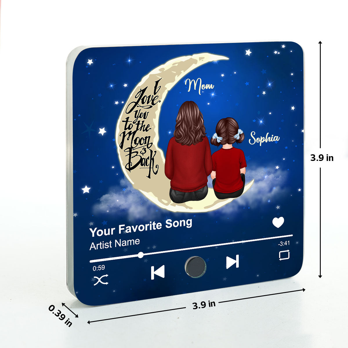 Mom & Son Daughter I Love You To The Moon And Back Personalized Music Fridge Magnet
