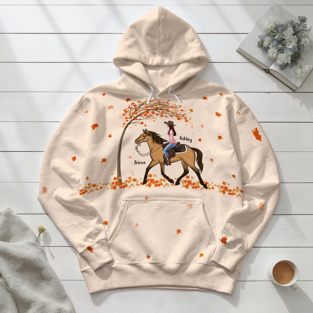 Girl Loves Horse Fall Season Theme Personalized Hoodie, Gift For Horse Lovers