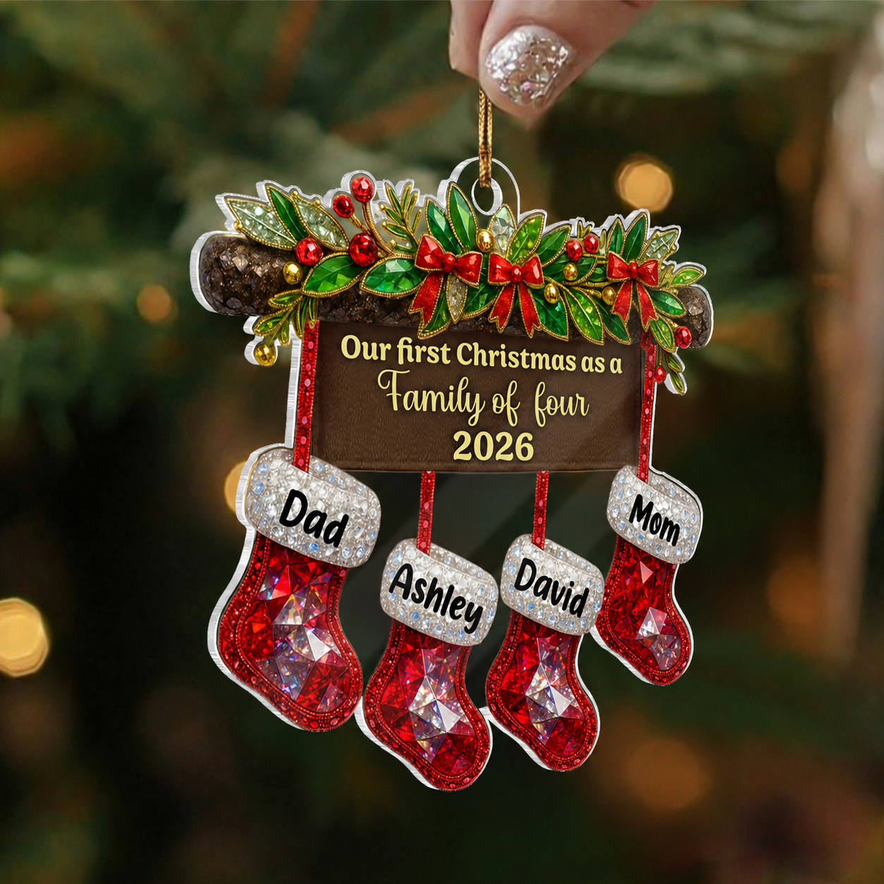 New Family First Christmas, Baby 1st Christmas 3D Crystal Effect - Personalized Acrylic Ornament - Heartwarming Christmas Keepaske