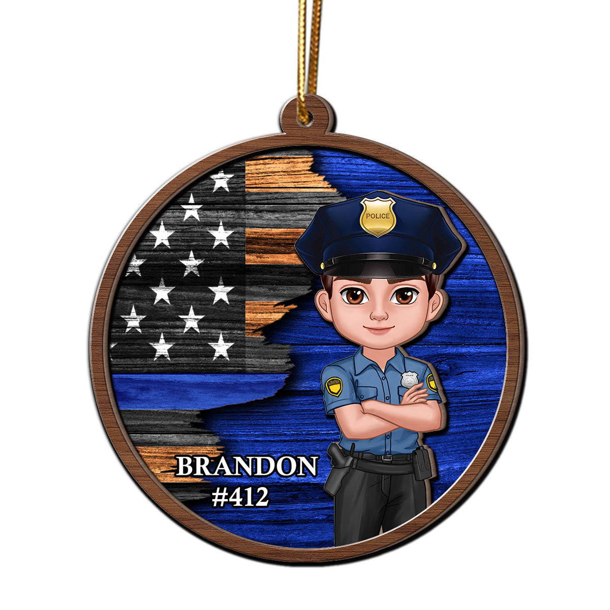 Half Flag Police Firefighter Nurse Personalized 2-Layer Wooden Ornament
