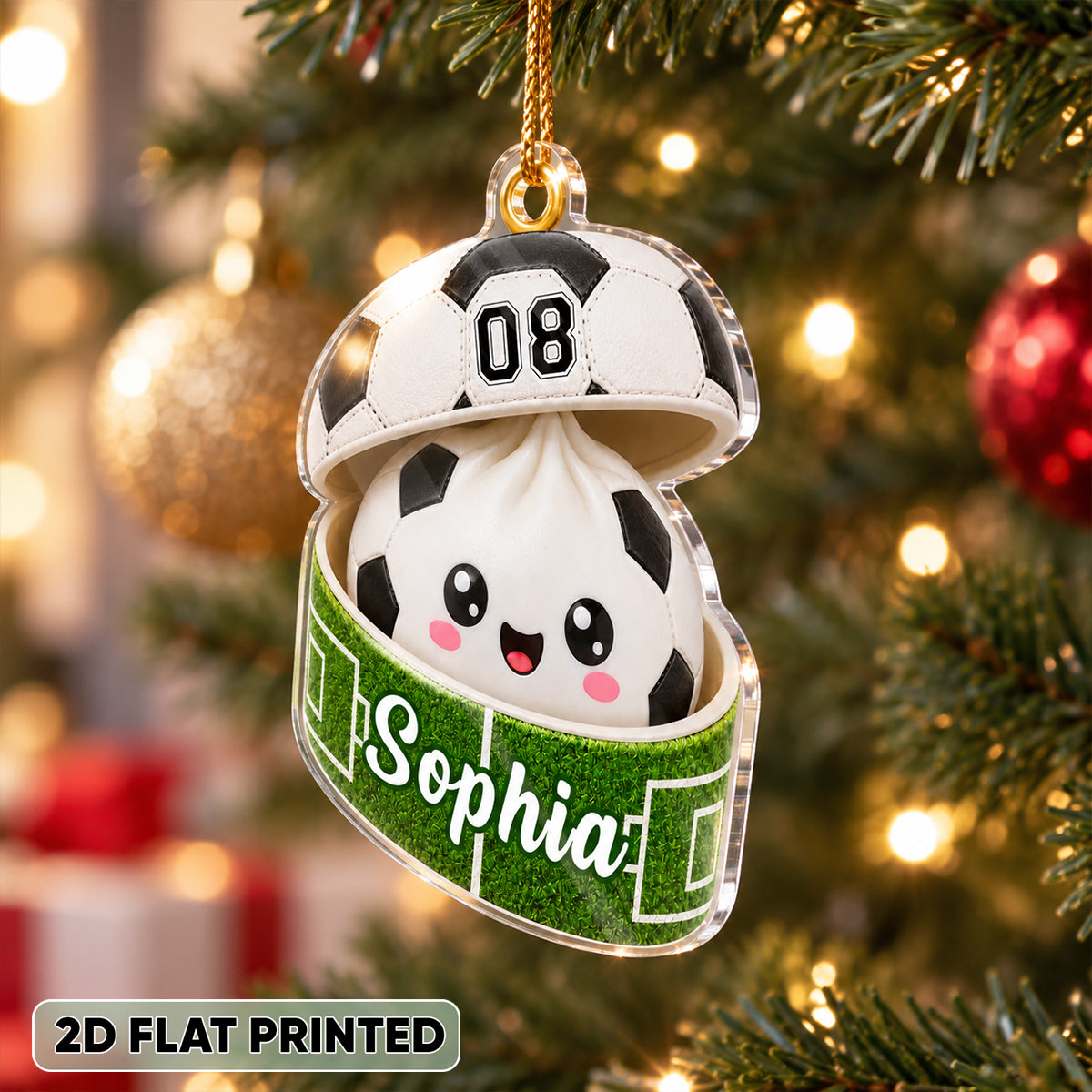 Custom Soccer Dumpling Squishy Style - Personalized Acrylic Ornament - Christmas Gift for Daughter, Son, Grandkids