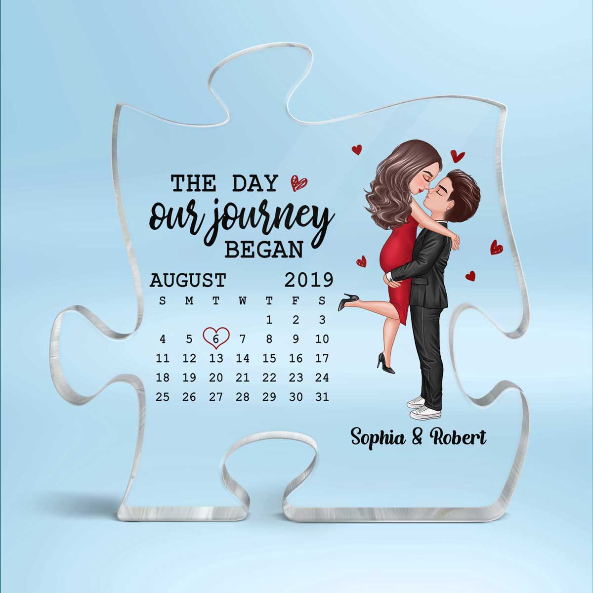 The Day Our Journey Began Couple Kissing Anniversary Date Calendar Personalized Puzzle Acrylic Plaque - Anniversary Gift For Couple - Gift For Him, Gift For Her