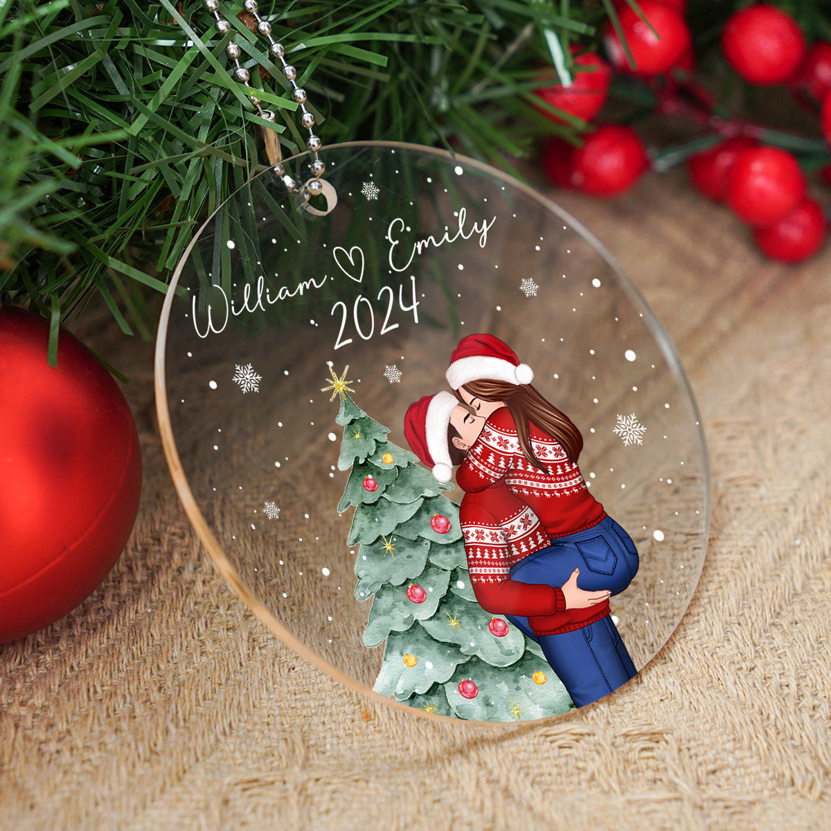 Couple Under Christmas Tree Personalized Acrylic Ornament, Christmas Gift For Him, Gift For Her