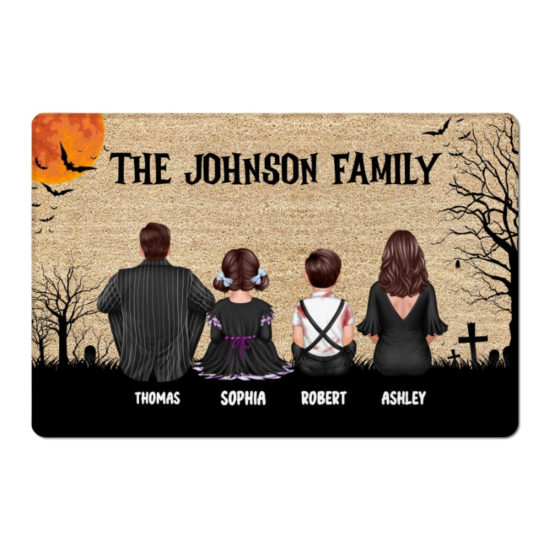 Welcome To Our Family Halloween Back View Couple Family Kid Dog Cat Personalized Doormat