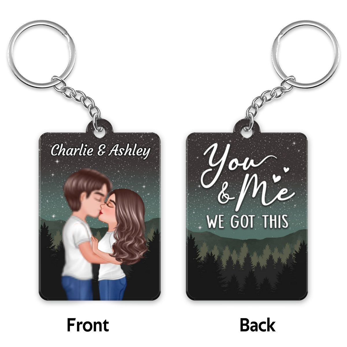 Couple Kissing Under Stars Sky Forest Personalized Acrylic Keychain