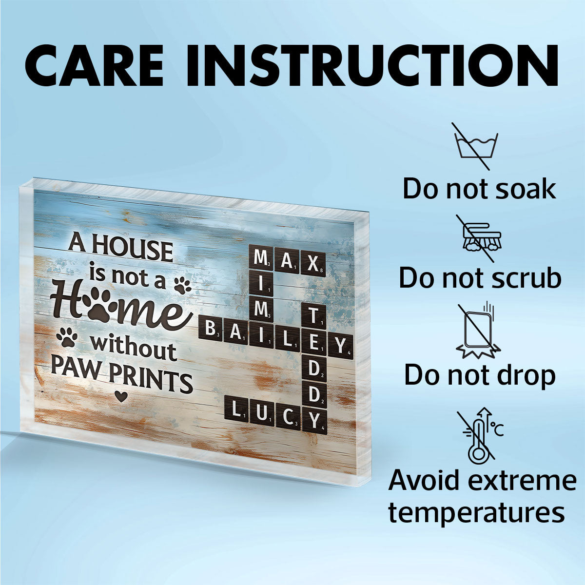 Home With Paw Prints Pet Crossword Puzzle Art Personalized Acrylic Block Plaque