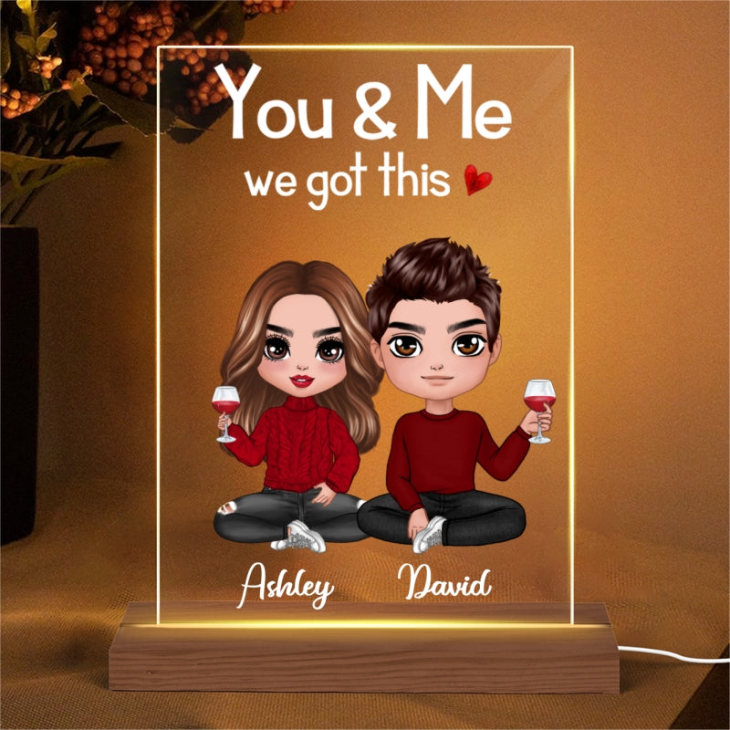 You & Me We Got This Doll Couple Sitting Gift For Him Gift For Her Personalized Rectangle Acrylic Plaque LED Lamp Night Light