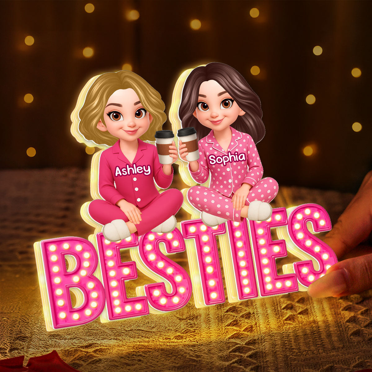 Pink Marquee Besties Sisters Sitting On Text Personalized Light Box