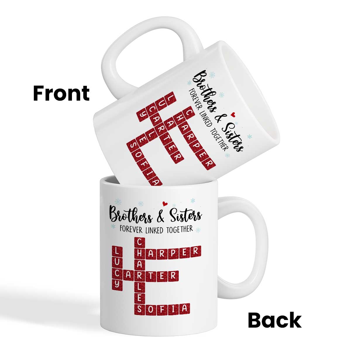 Brothers And Sisters Forever Linked Together Festive Theme Crossword Puzzle Art - Personalized Mug - Gift For Siblings, Family