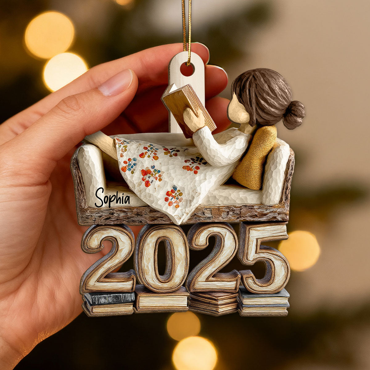3D Effect Girl Reading Book Sofa 2025 - Personalized Wooden Ornament - Christmas Gift For Book Lover, Bookworm