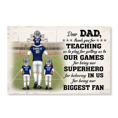 Dear DAD Thank You For Teaching Me To Play American Football Personalized Poster, Gift For Dad, For Grandpa