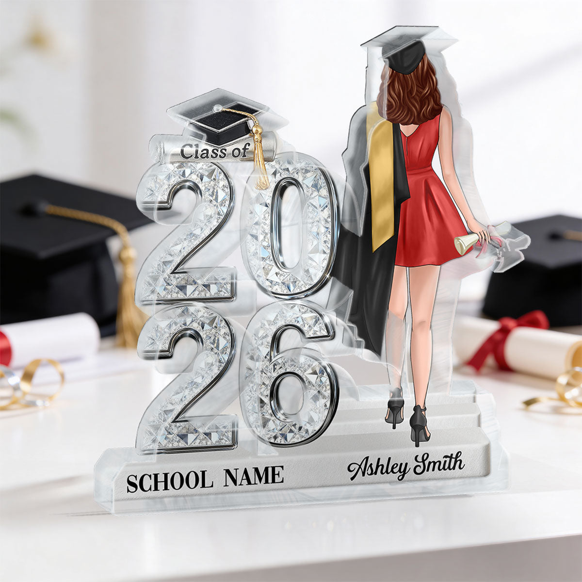 Class Of 2026 2027 Back View Senior Shiny Effect 2D Flat - Personalized Acrylic Block Plaque - Graduation Gift For Graduates, Daughter, Son