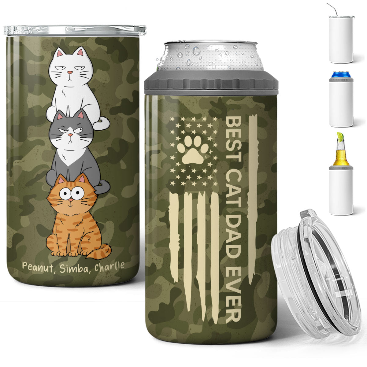 Best Cat Dad Ever Nation Flag Funny Cute Cats Personalized 4 In 1 Can Cooler
