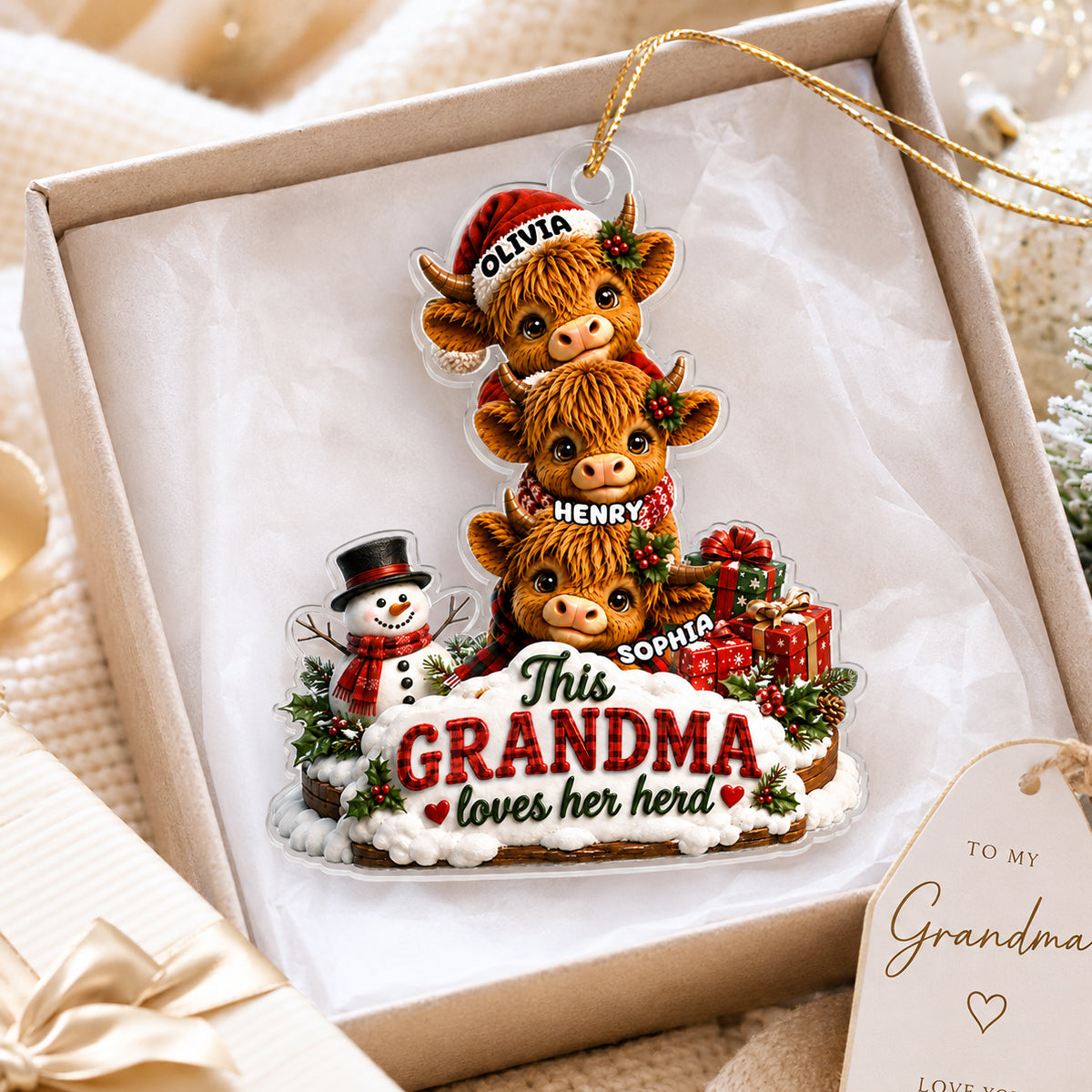 This Grandma Loves Her Herd - Personalized Acrylic Ornament - Christmas Gift for Grandma