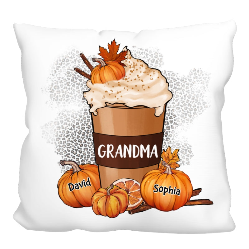 Grandma Mom Pumpkin Spice Latte Personalized Pillow
