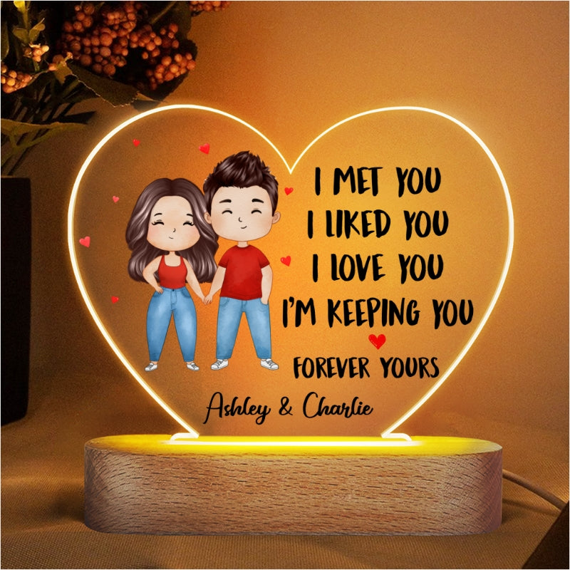 Watercolor Couple Standing I Met You Gift For Him For Her Personalized Acrylic Heart Plaque LED Night Light
