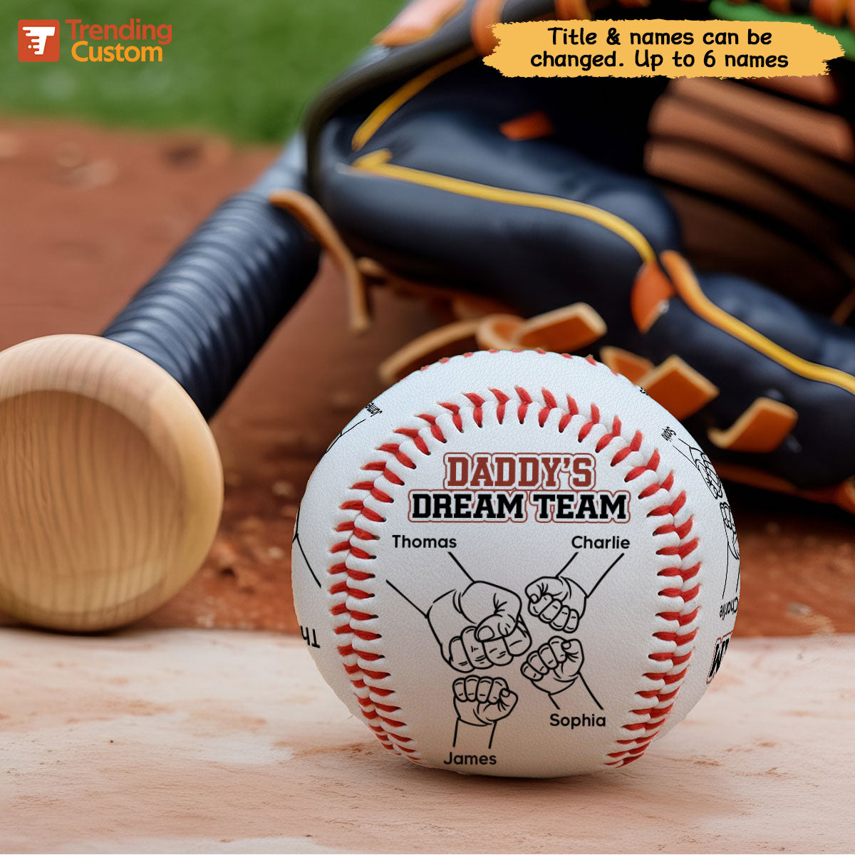 Daddy's Dream Team Fist Bumps Outline Personalized Baseball
