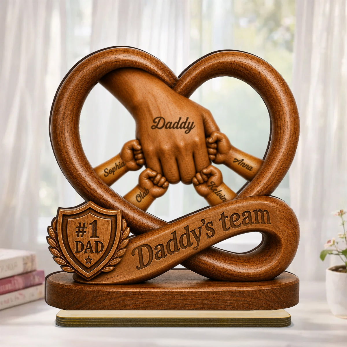 Daddy's Dream Team Fist Bump - Personalized 2-Layered Wooden Plaque - Father's Day Gift for Dad, Husband