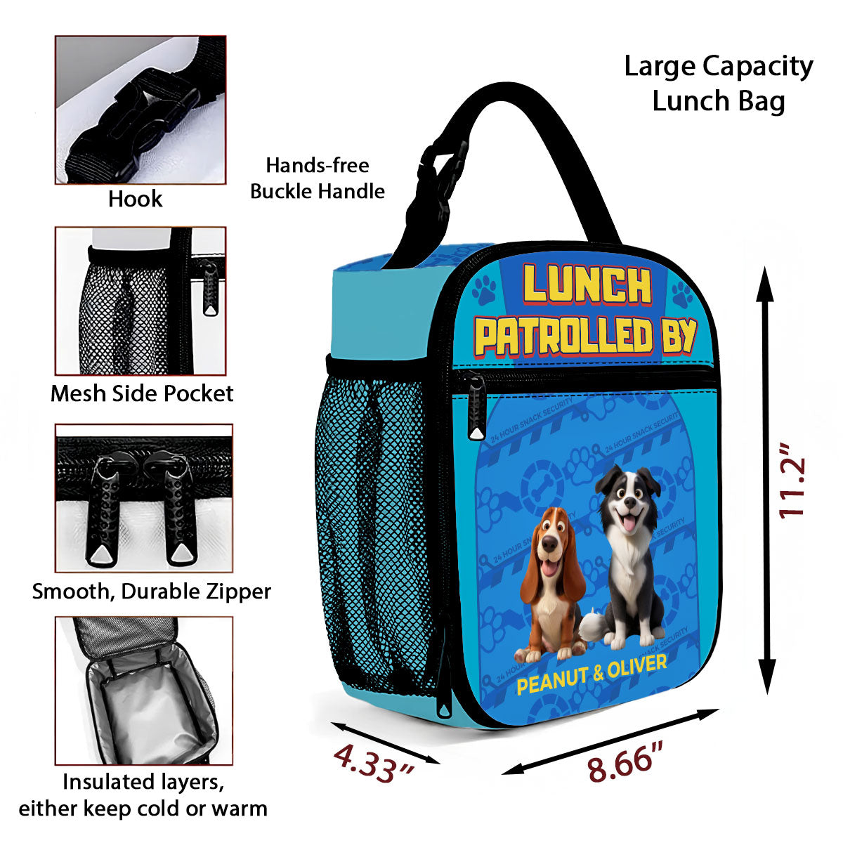 Lunched Patrolled by Dogs Personalized Insulated Lunch Bag for Kids, Back to School Gift for Kids