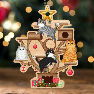 Christmas Cat Tower Personalized Wooden Ornament