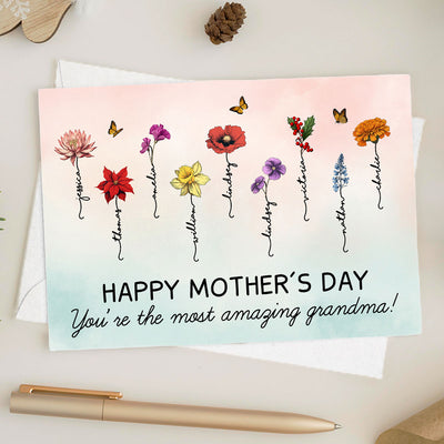 Happy Mother‘s Day Beautiful Birth Month Flower Gift For Grandma Mom Personalized Postcard